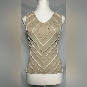 WHITEWASH 100% Silk Triangle Embroidered Preppy Boho‎ Tank Top Size M